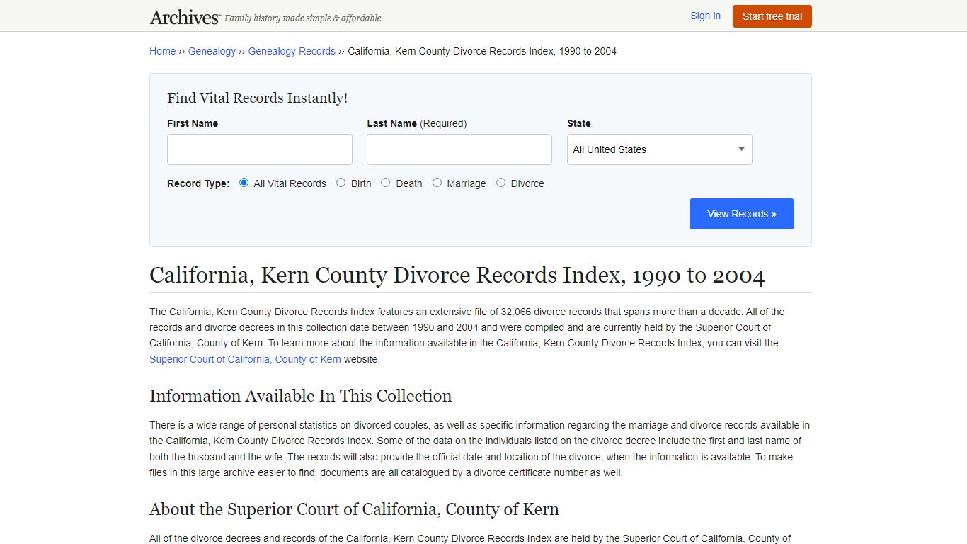 California, Kern County Divorce Records Index, 1990 to 2004 - Archives.com